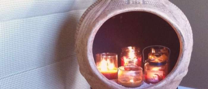 candles in indoor chiminea