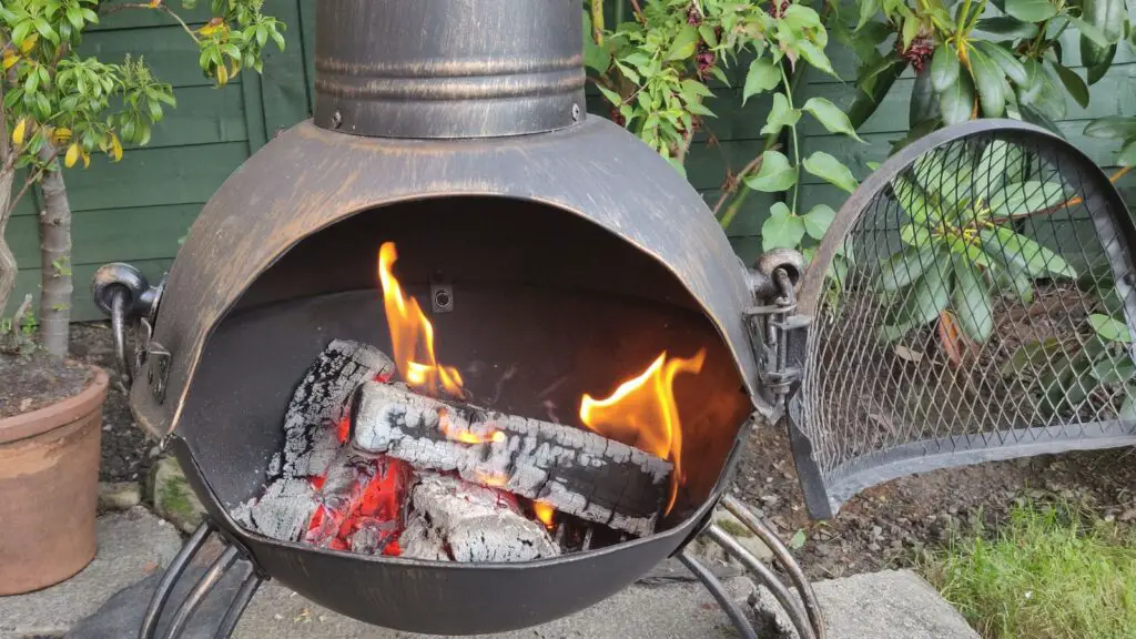 steel chiminea burning kiln dried birch wood without smoke