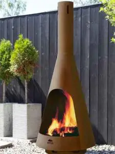 Jotul Froya Corten Steel Outdoor Modern Chiminea Wood Fireplace
