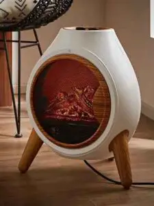 white chiminea shaped indoor heater